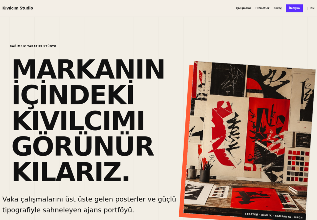 Kıvılcım Studio web sitesi — masaüstü görünümü