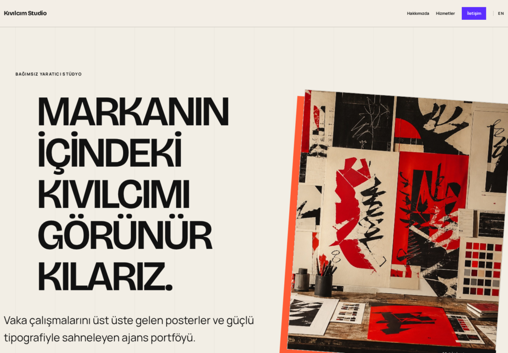 Kıvılcım Studio web sitesi — masaüstü görünümü