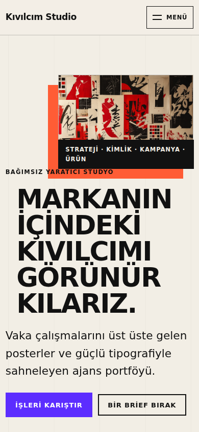 Kıvılcım Studio web sitesi — mobil görünümü