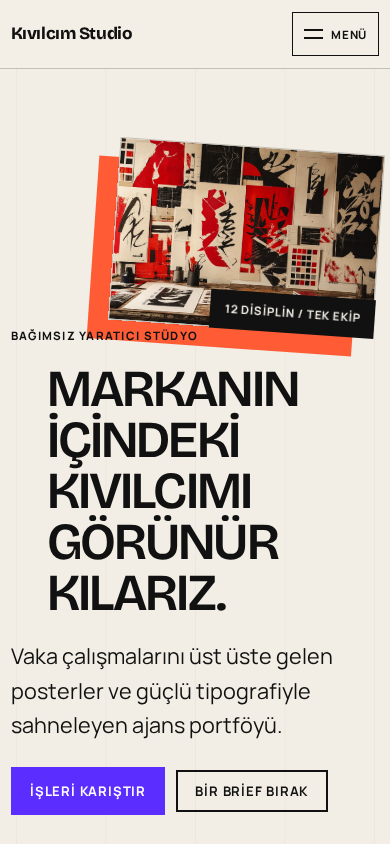 Kıvılcım Studio web sitesi — mobil görünümü