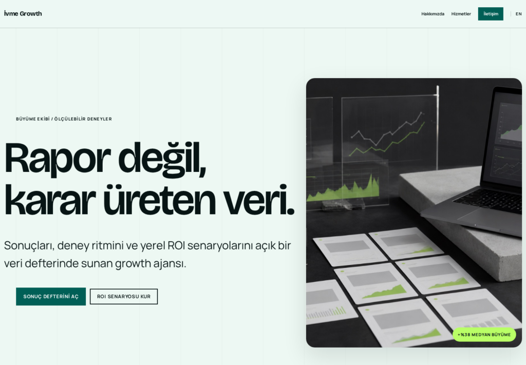 İvme Growth web sitesi — masaüstü görünümü