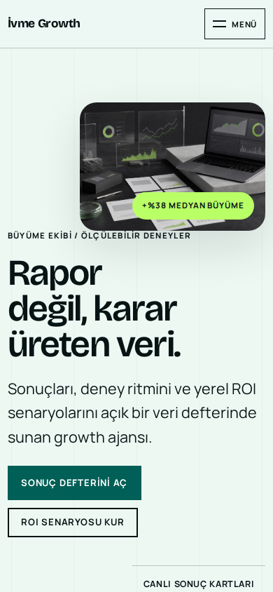 İvme Growth web sitesi — mobil görünümü