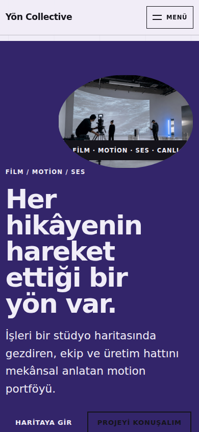 Yön Collective web sitesi — mobil görünümü