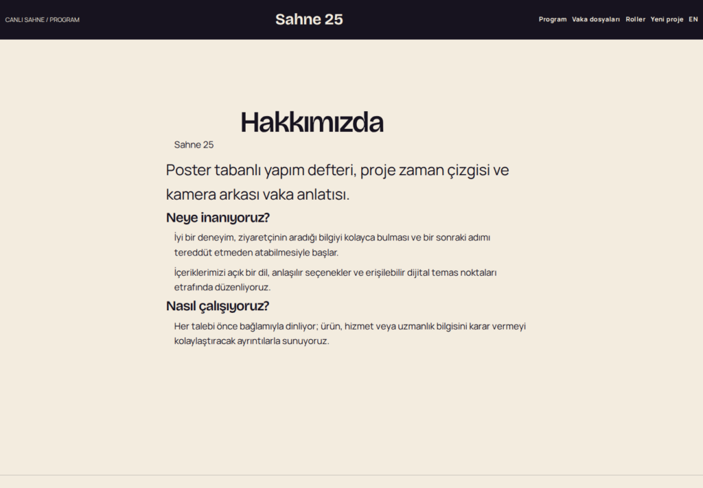 Sahne 25 web sitesi — arşiv görünümü