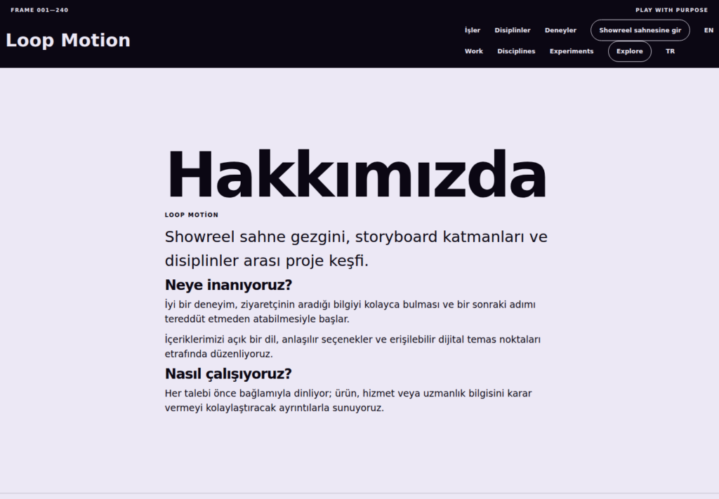 Loop Motion web sitesi — arşiv görünümü