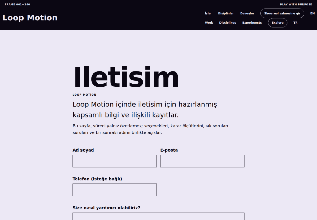 Loop Motion web sitesi — dönüşüm görünümü