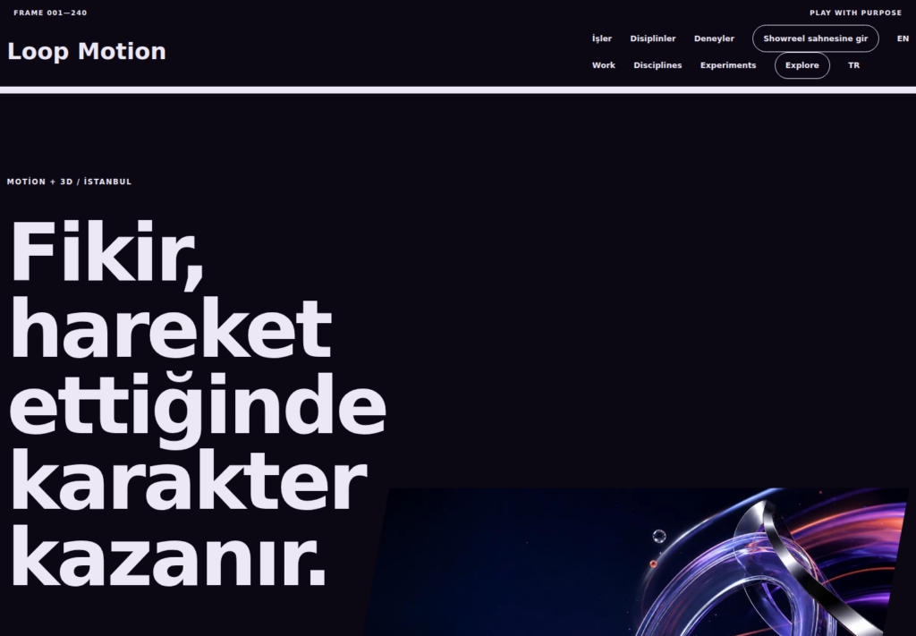 Loop Motion web sitesi — masaüstü görünümü