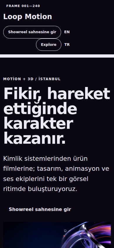 Loop Motion web sitesi — mobil görünümü