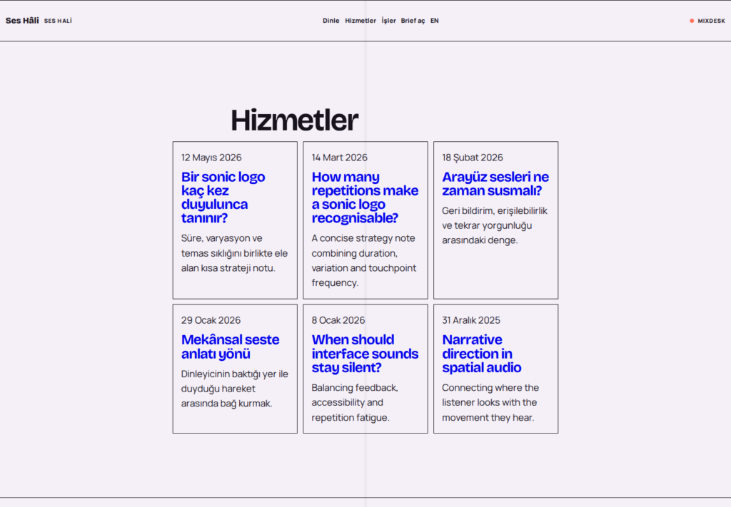 Ses Hâli web sitesi — İç sayfa görünümü