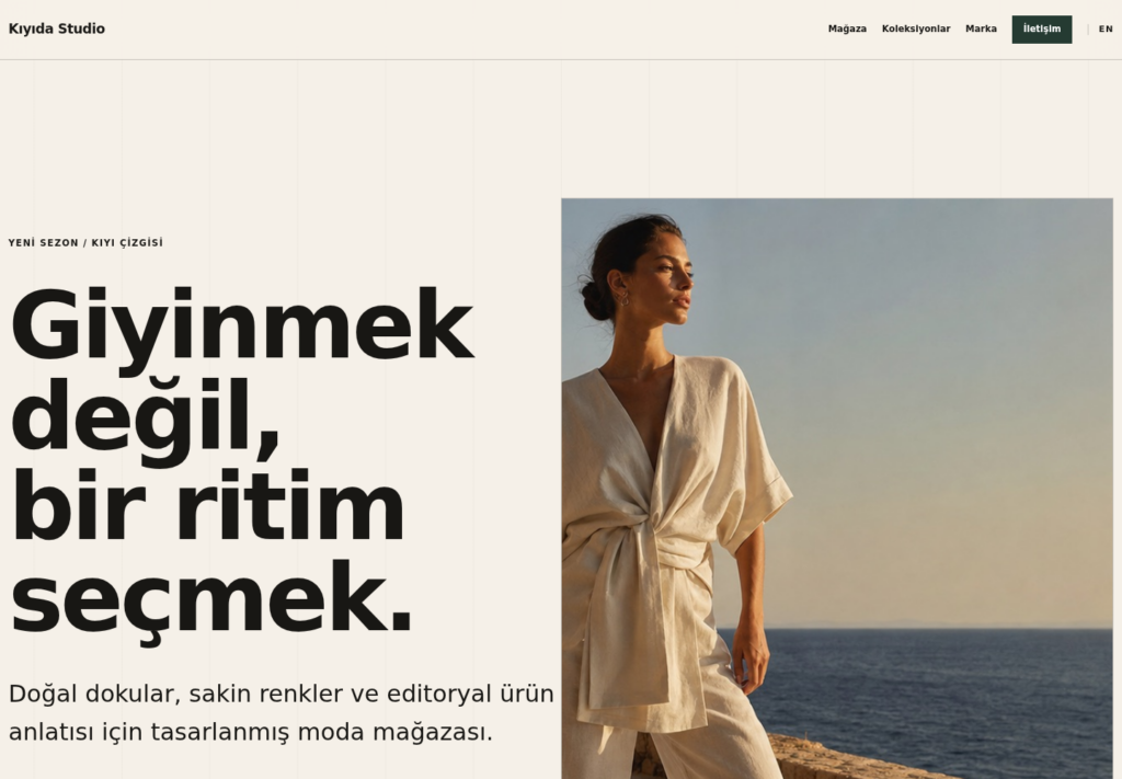 Kıyıda Studio web sitesi — masaüstü görünümü