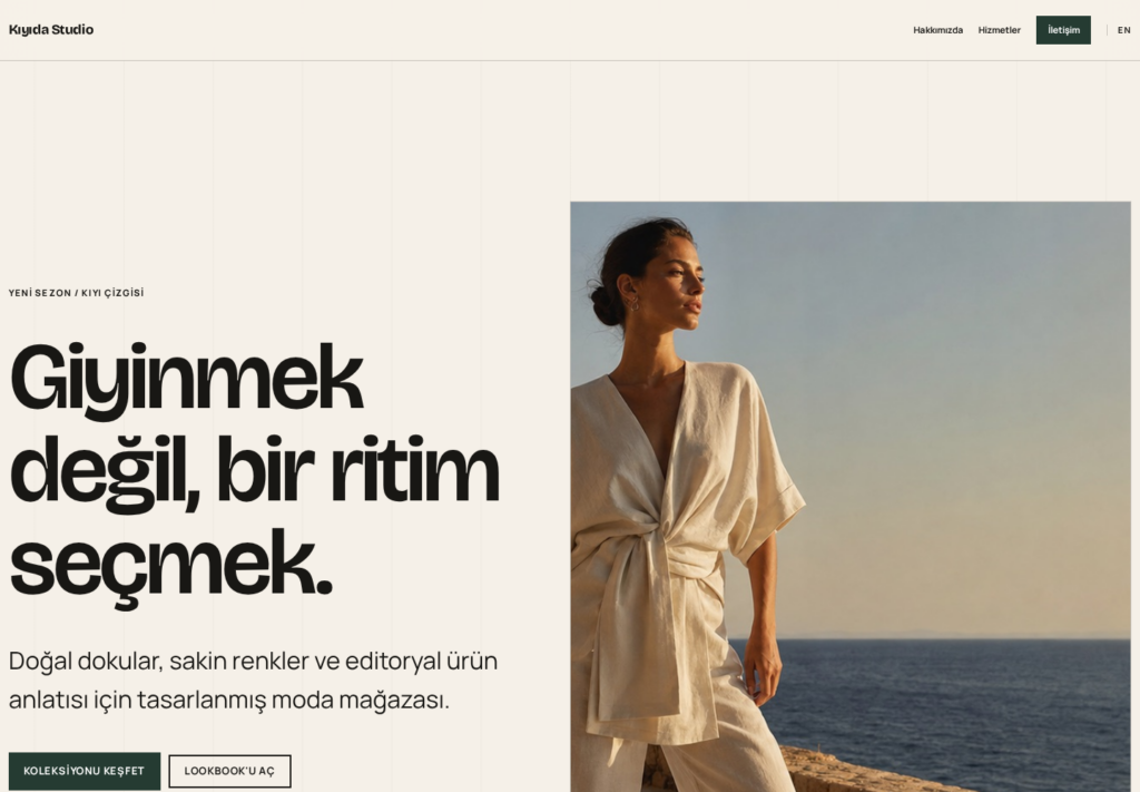 Kıyıda Studio web sitesi — masaüstü görünümü