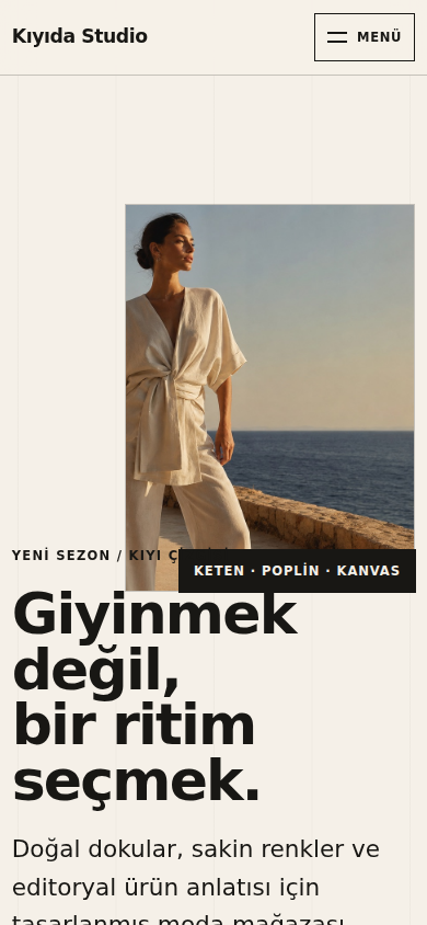 Kıyıda Studio web sitesi — mobil görünümü