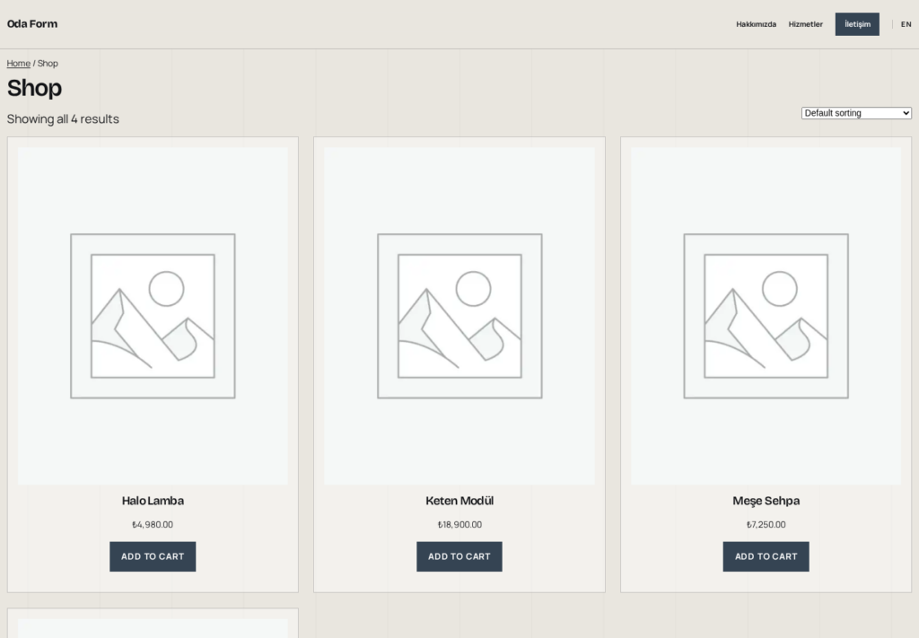Oda Form web sitesi — İç sayfa görünümü