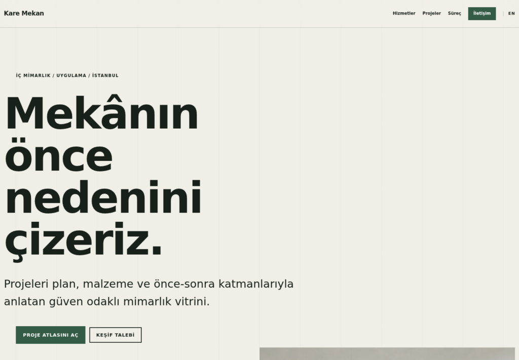 Kare Mekan web sitesi — masaüstü görünümü