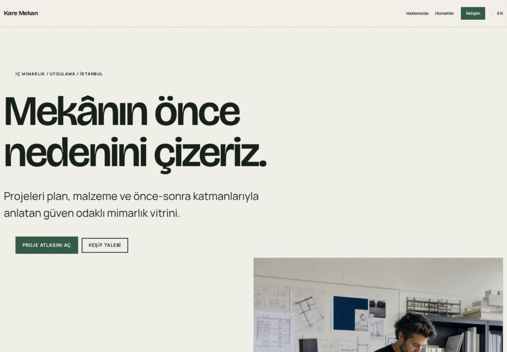 Kare Mekan web sitesi — masaüstü görünümü
