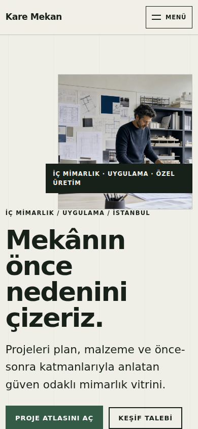 Kare Mekan web sitesi — mobil görünümü