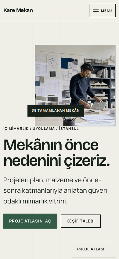 Kare Mekan web sitesi — mobil görünümü