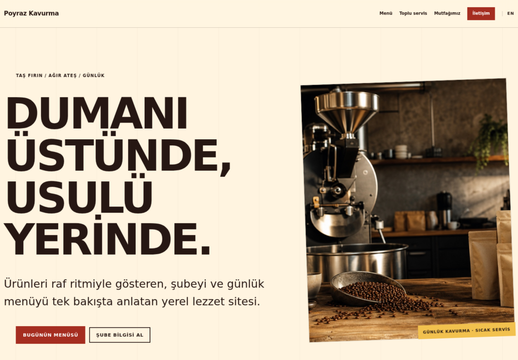 Poyraz Kavurma web sitesi — masaüstü görünümü