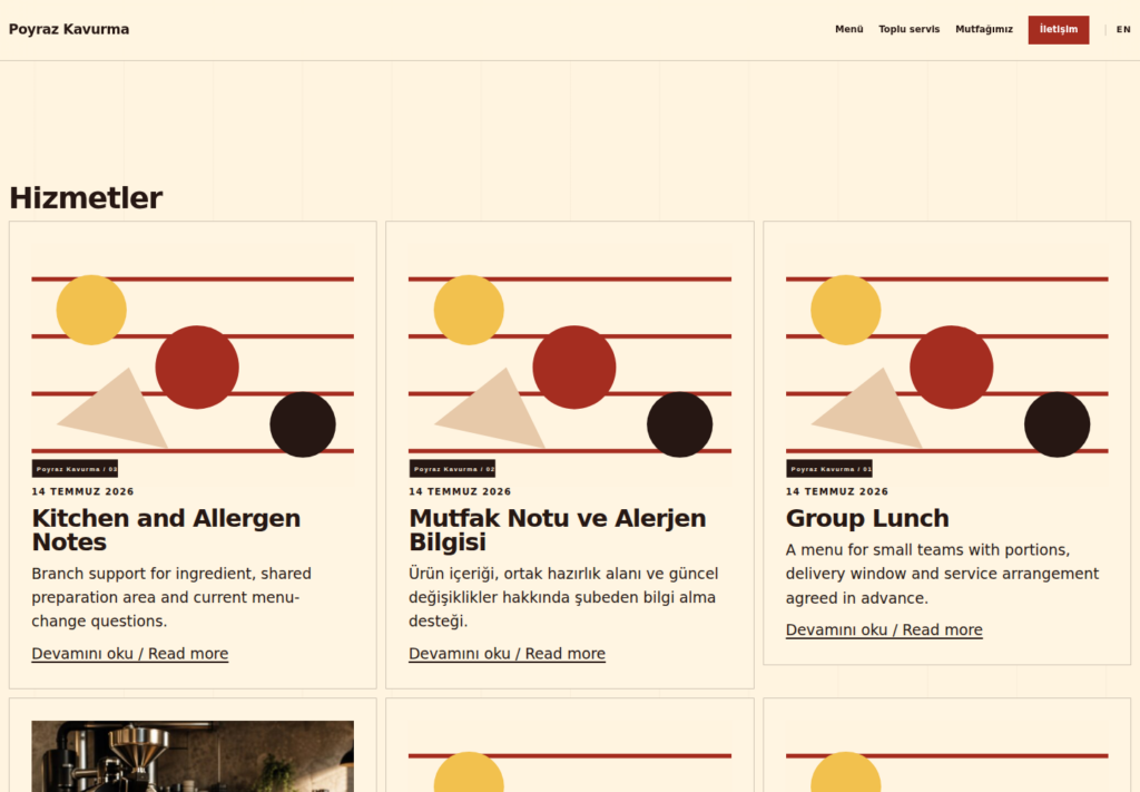 Poyraz Kavurma web sitesi — İç sayfa görünümü