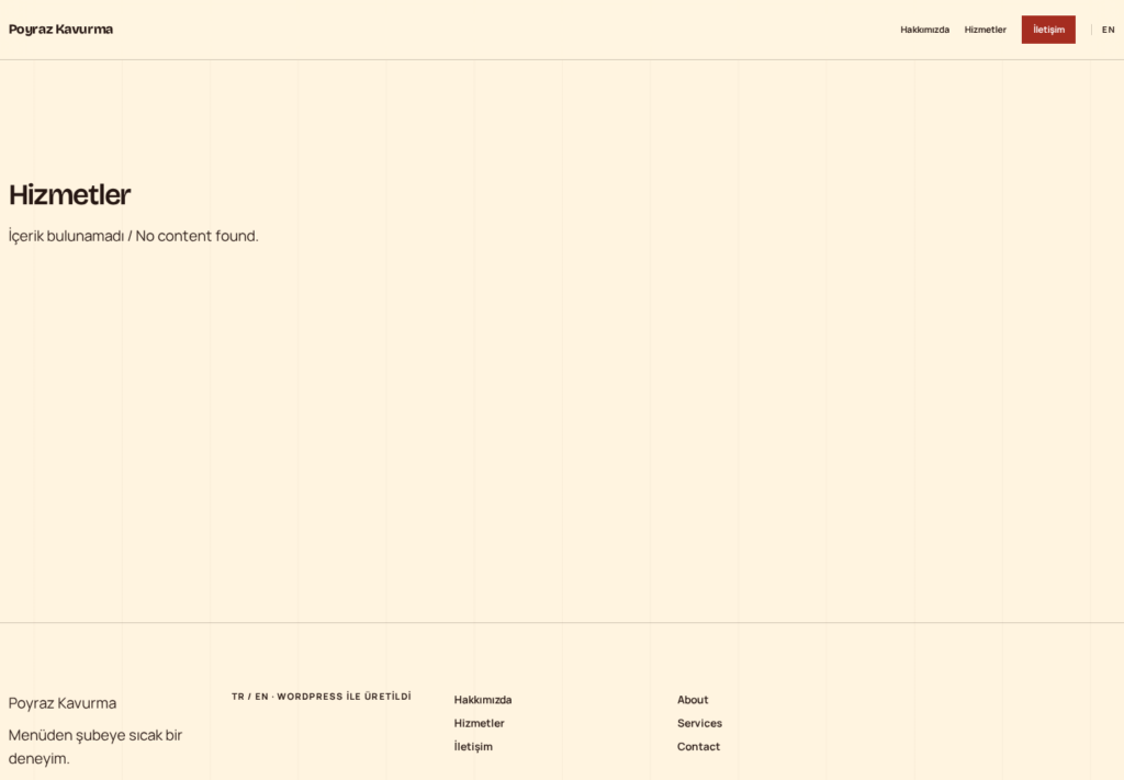 Poyraz Kavurma web sitesi — İç sayfa görünümü