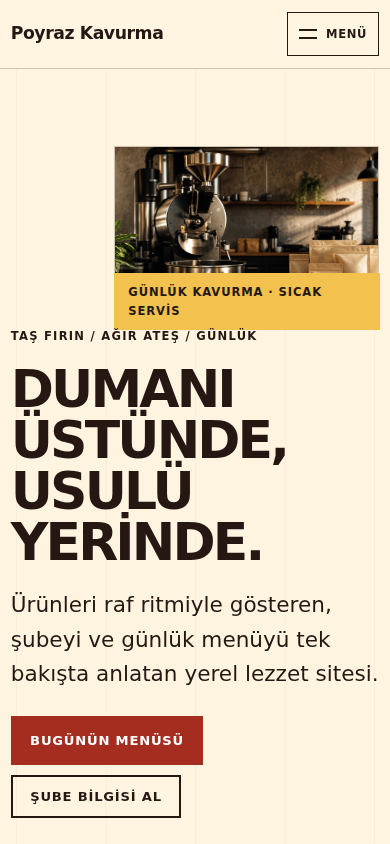 Poyraz Kavurma web sitesi — mobil görünümü