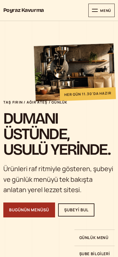 Poyraz Kavurma web sitesi — mobil görünümü