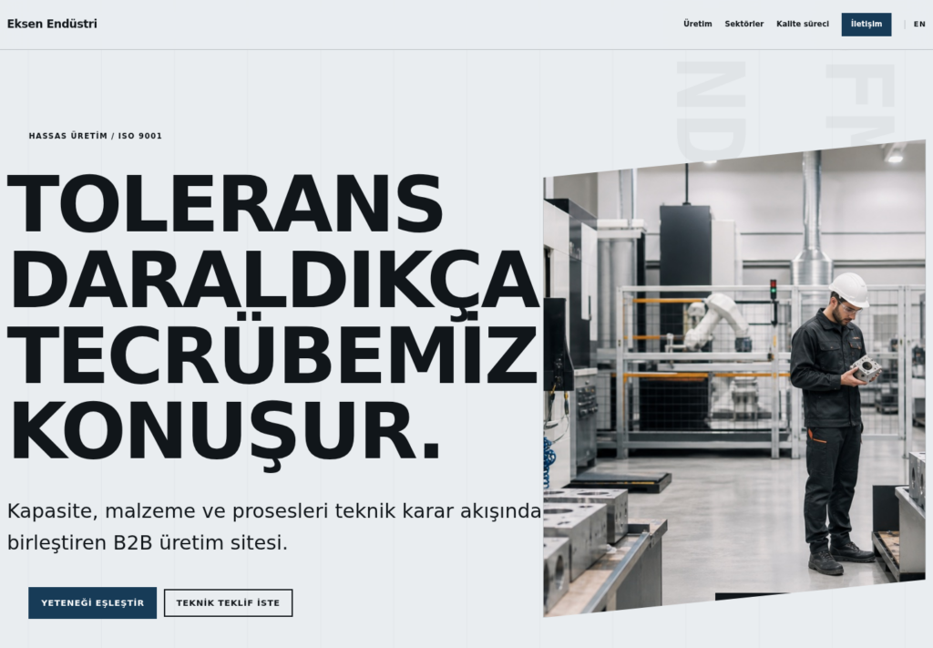 Eksen Endüstri web sitesi — masaüstü görünümü