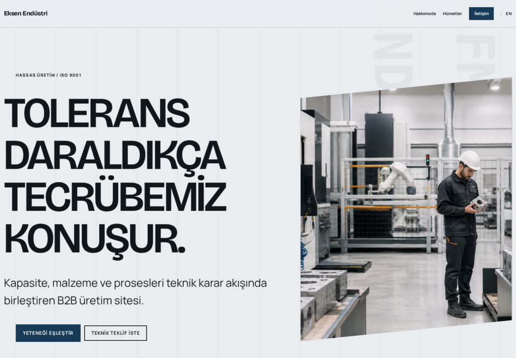 Eksen Endüstri web sitesi — masaüstü görünümü