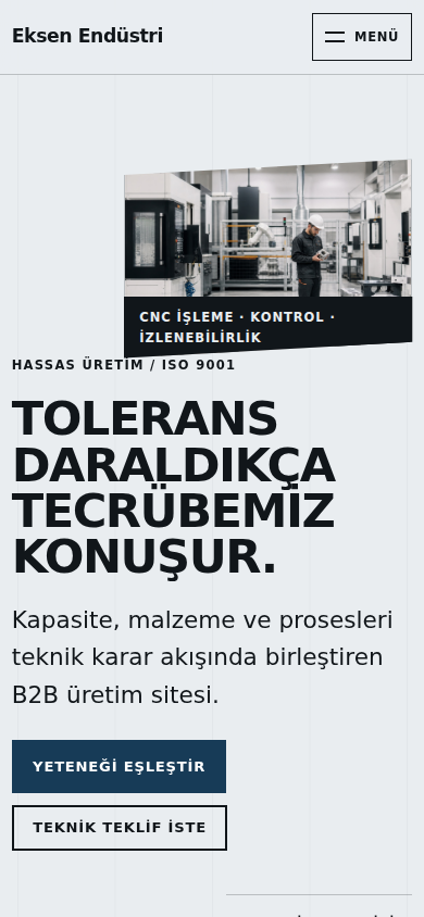 Eksen Endüstri web sitesi — mobil görünümü
