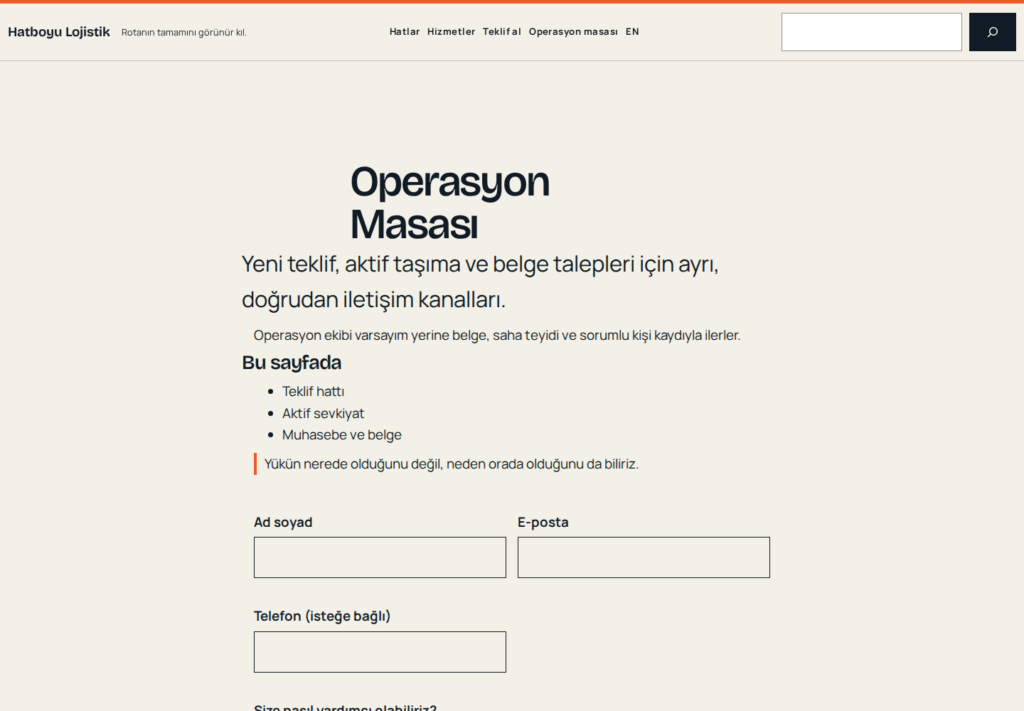 Hatboyu Lojistik web sitesi — dönüşüm görünümü
