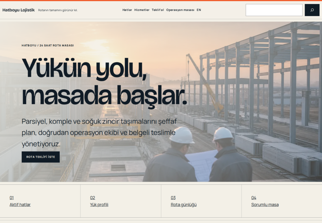 Hatboyu Lojistik web sitesi — masaüstü görünümü