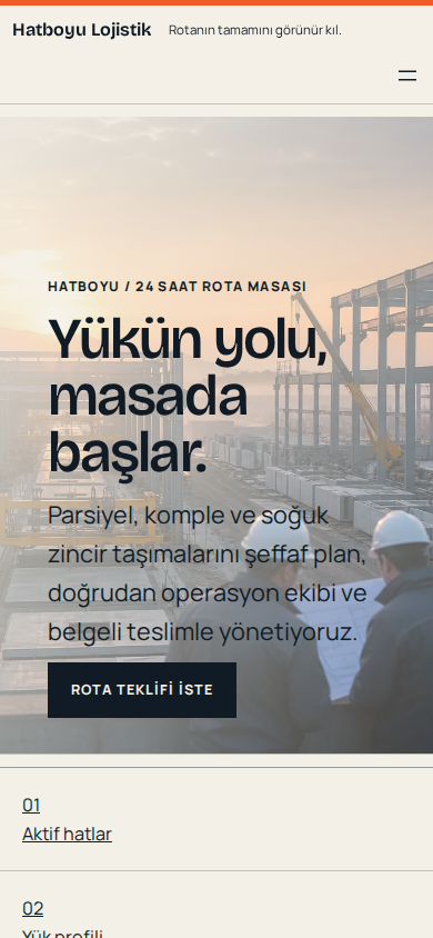 Hatboyu Lojistik web sitesi — mobil görünümü