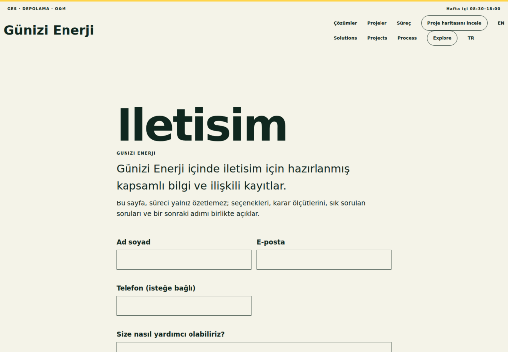 Günizi Enerji web sitesi — dönüşüm görünümü