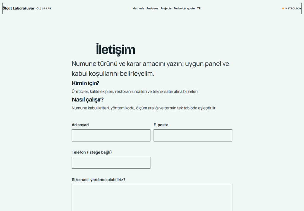 Ölçüt Laboratuvar web sitesi — dönüşüm görünümü