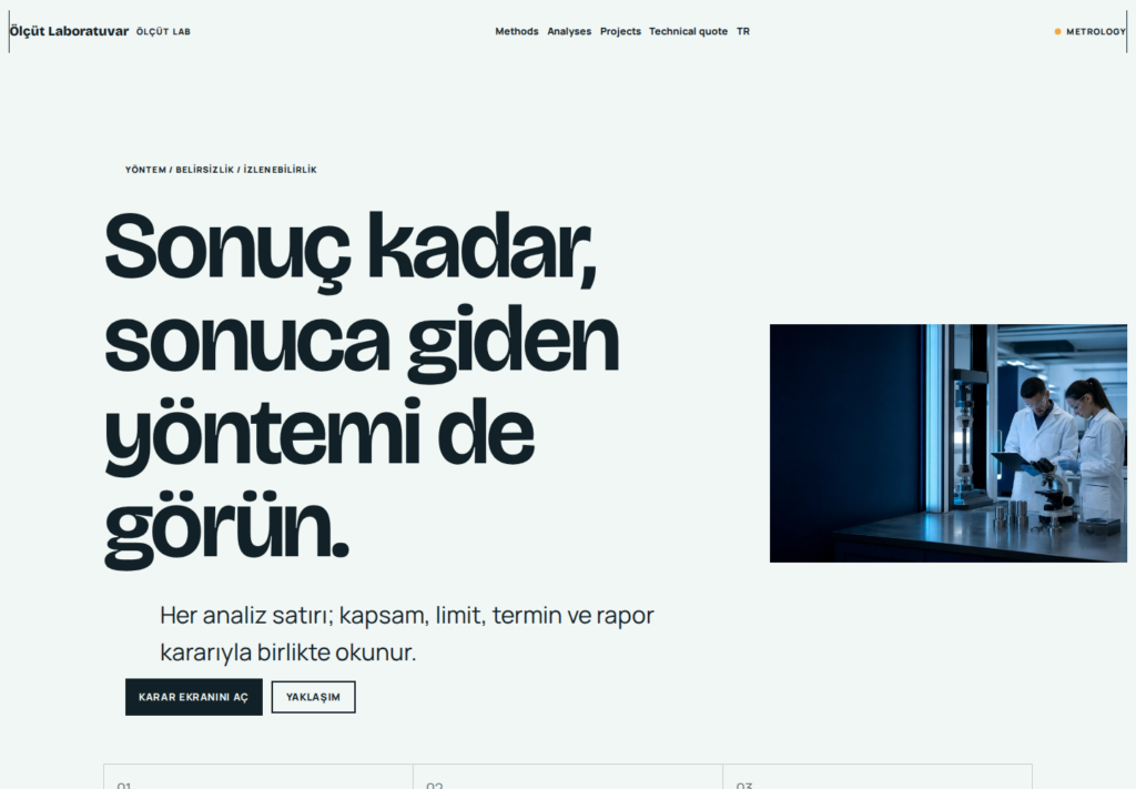 Ölçüt Laboratuvar web sitesi — masaüstü görünümü