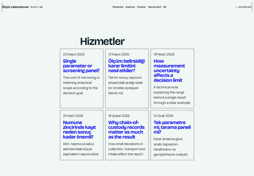 Ölçüt Laboratuvar web sitesi — İç sayfa görünümü