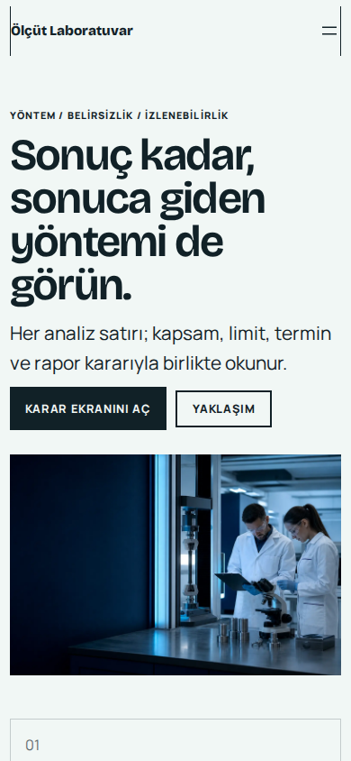 Ölçüt Laboratuvar web sitesi — mobil görünümü