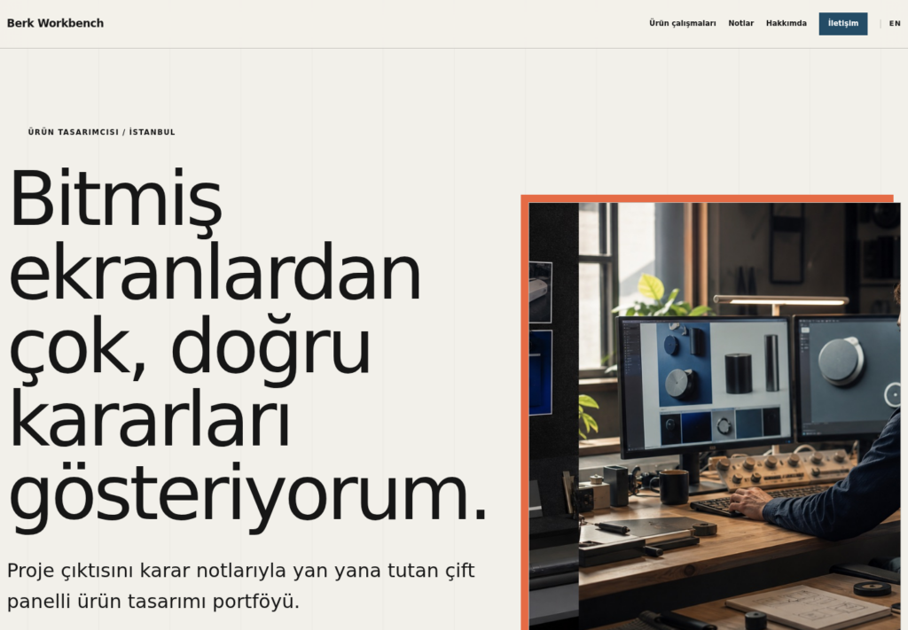 Berk Workbench web sitesi — masaüstü görünümü