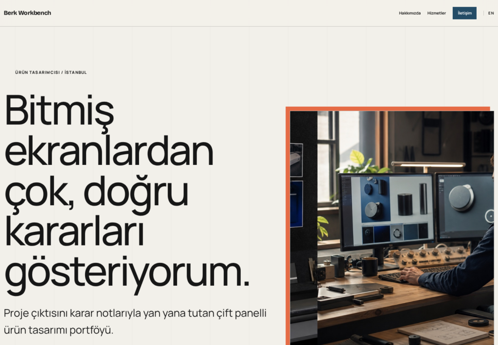 Berk Workbench web sitesi — masaüstü görünümü