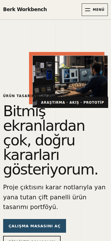 Berk Workbench web sitesi — mobil görünümü