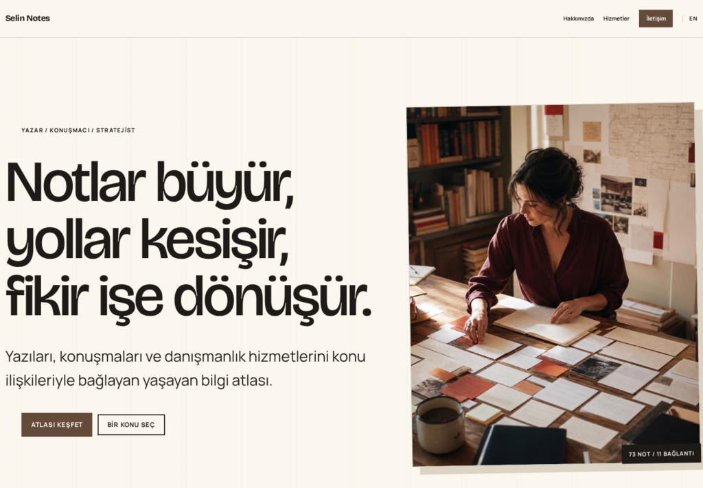 Selin Notes web sitesi — masaüstü görünümü