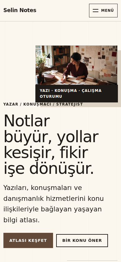 Selin Notes web sitesi — mobil görünümü