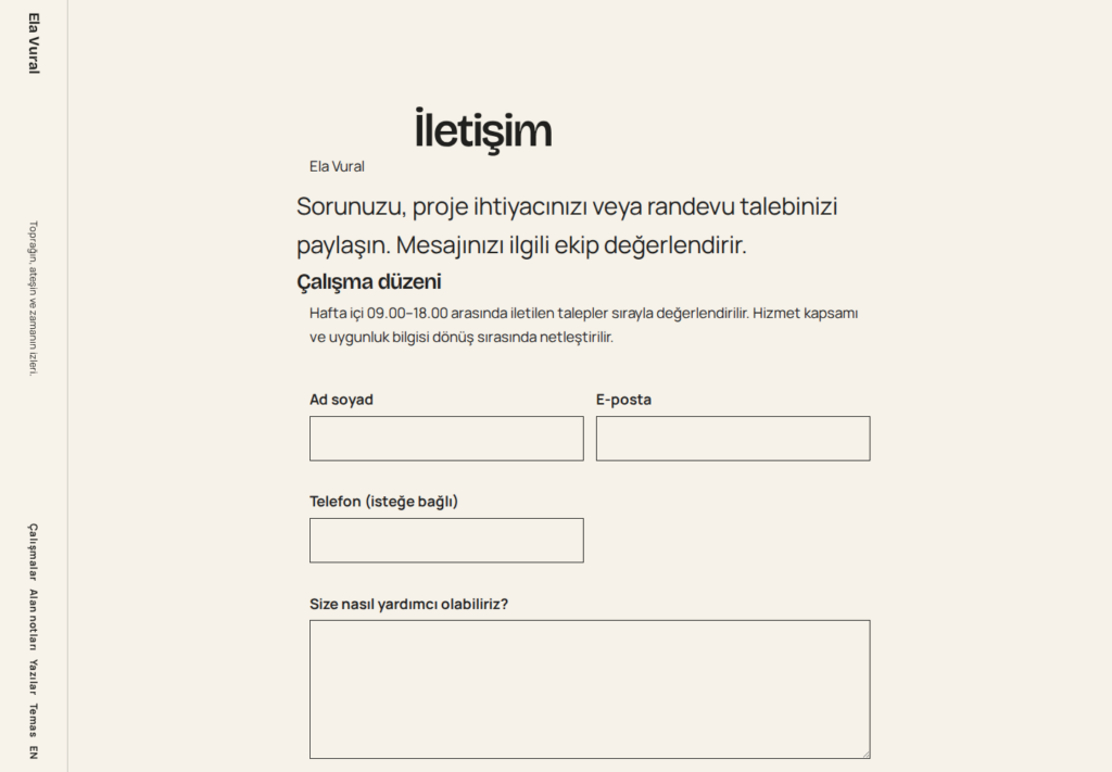 Ela Vural web sitesi — dönüşüm görünümü