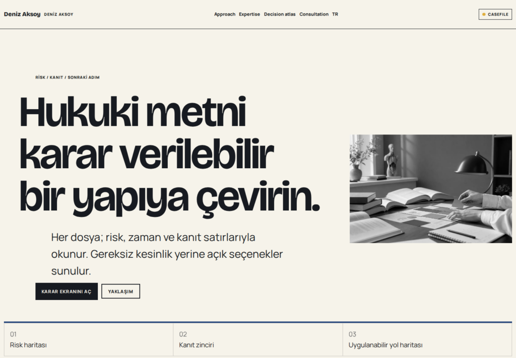 Deniz Aksoy web sitesi — masaüstü görünümü