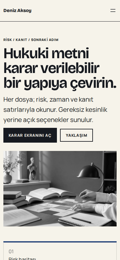 Deniz Aksoy web sitesi — mobil görünümü