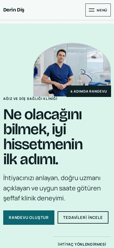 Derin Diş web sitesi — mobil görünümü