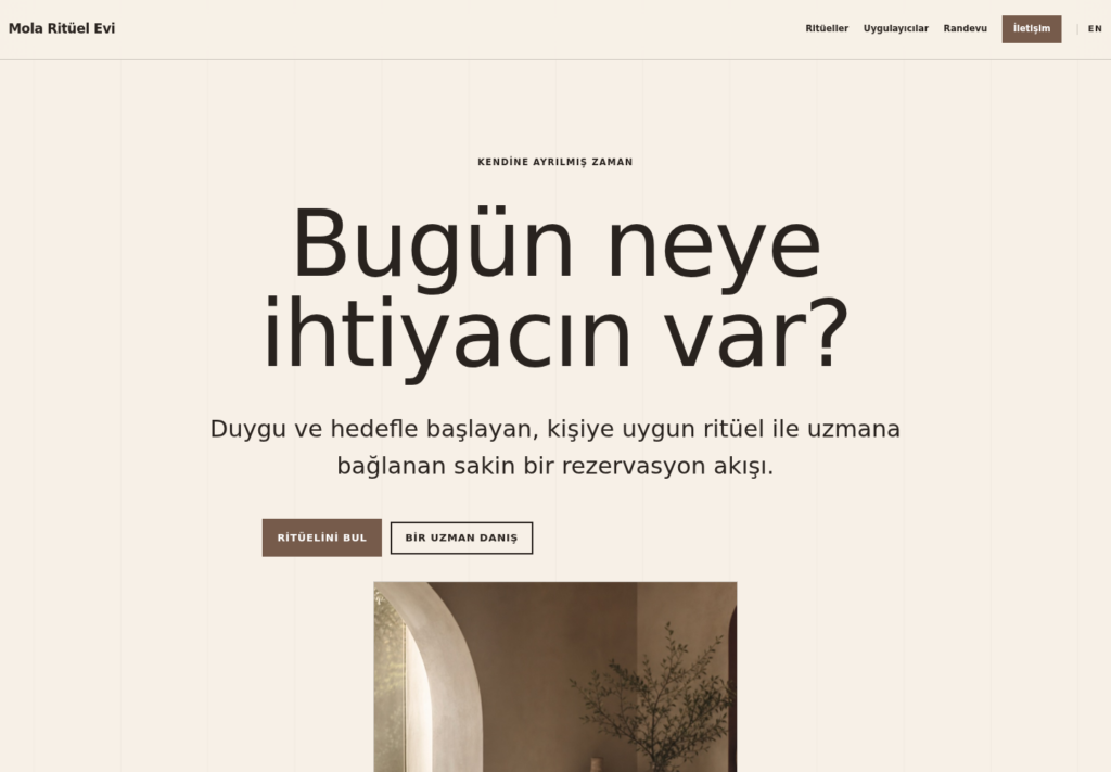 Mola Ritüel Evi web sitesi — masaüstü görünümü