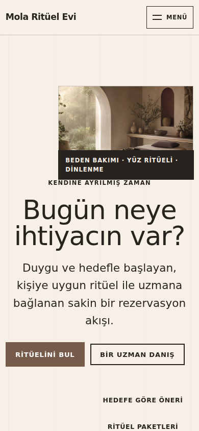 Mola Ritüel Evi web sitesi — mobil görünümü