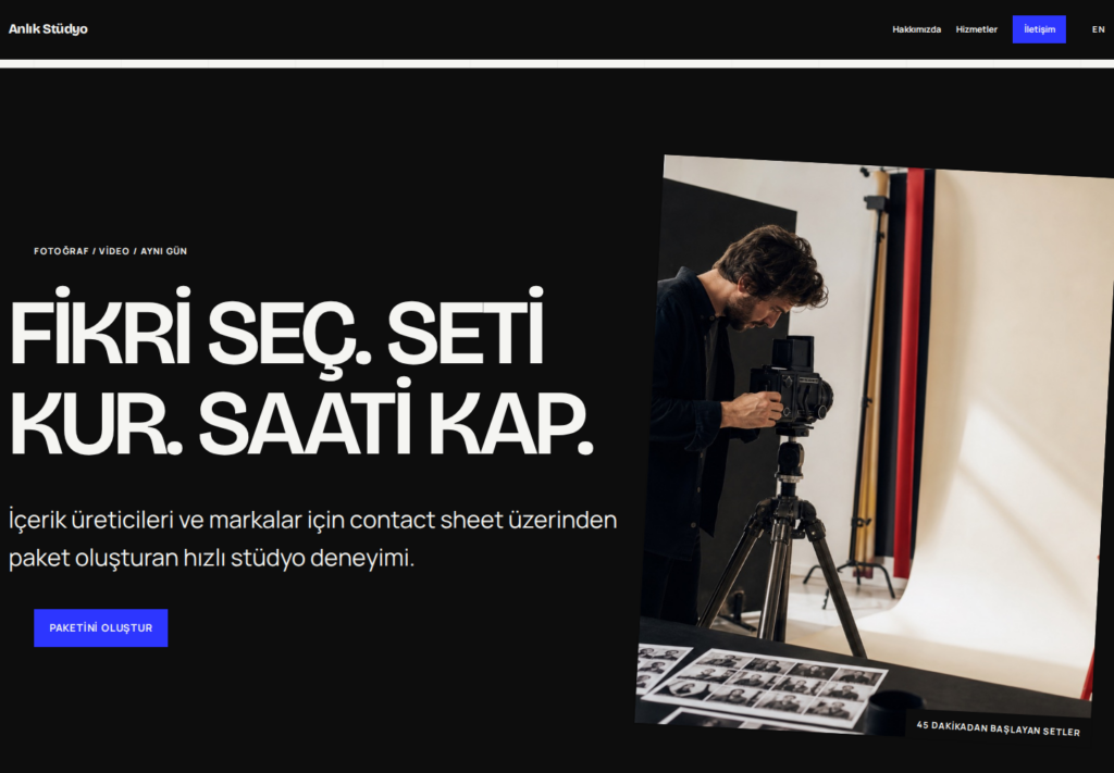 Anlık Stüdyo web sitesi — masaüstü görünümü