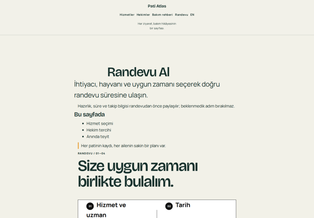 Pati Atlas web sitesi — dönüşüm görünümü